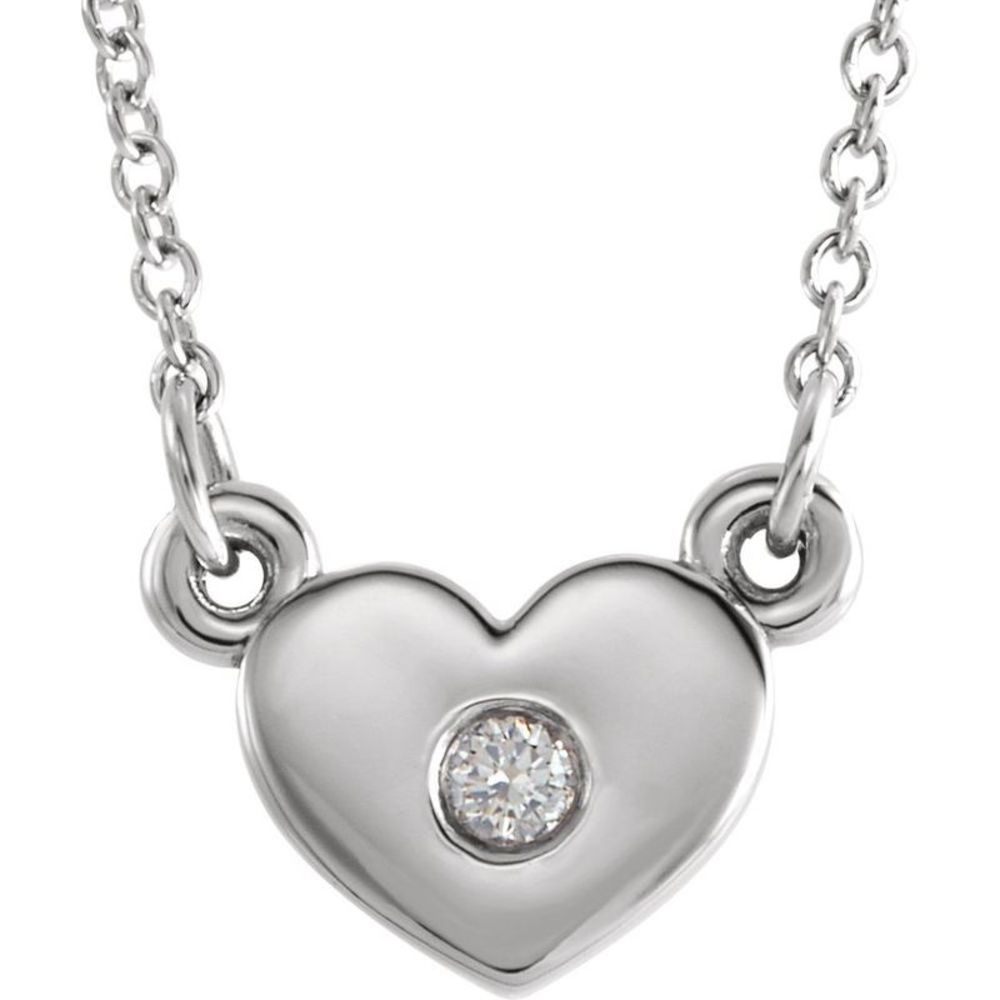 14k White Gold .03 Ct Diamond Small Heart Necklace, 16 Inch